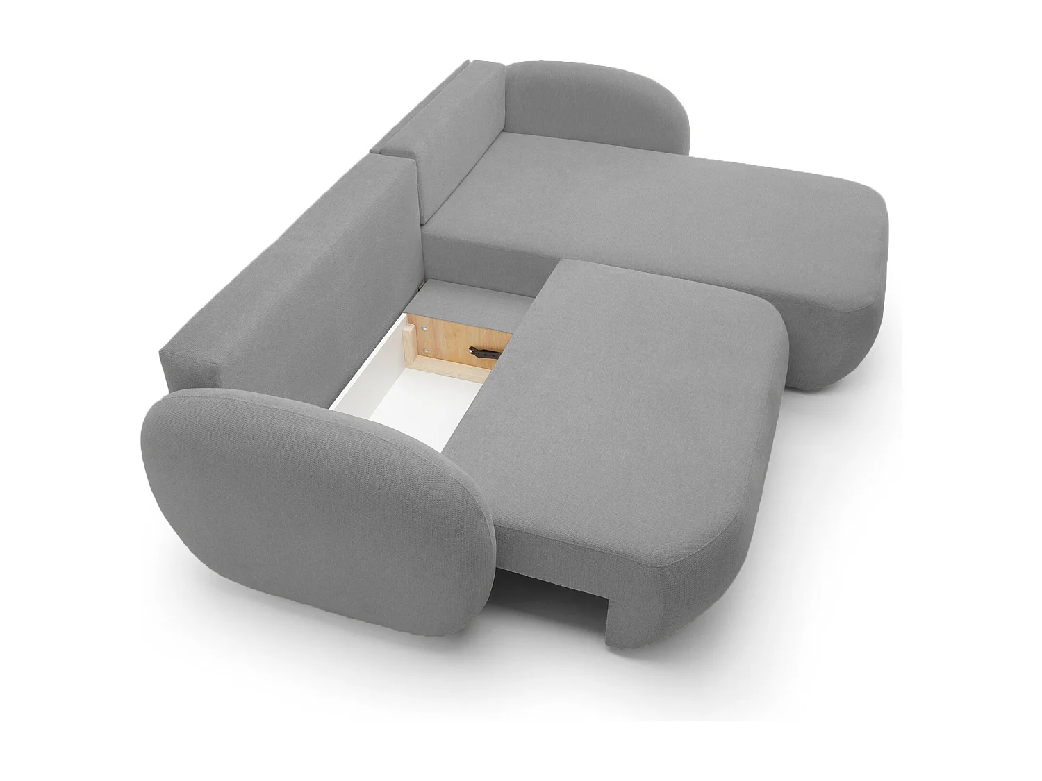 Canapé d'Angle OLIO L-Form avec Lit 138x210cm Coffre et Coussins Amovibles – Droite 248x174x86cm ARGENT FONCÉ