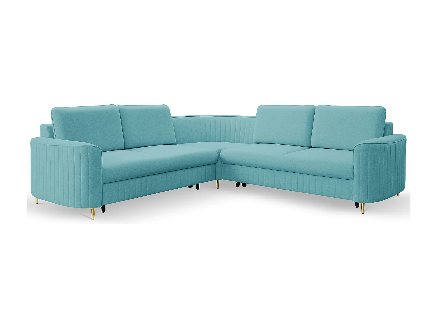 Narożnik LAREN nowoczesna sofa z funkcją spania, pojemnik na pościel, plastikowe nogi, lewa strona, TURKUSOWY, 251x251x85 cm