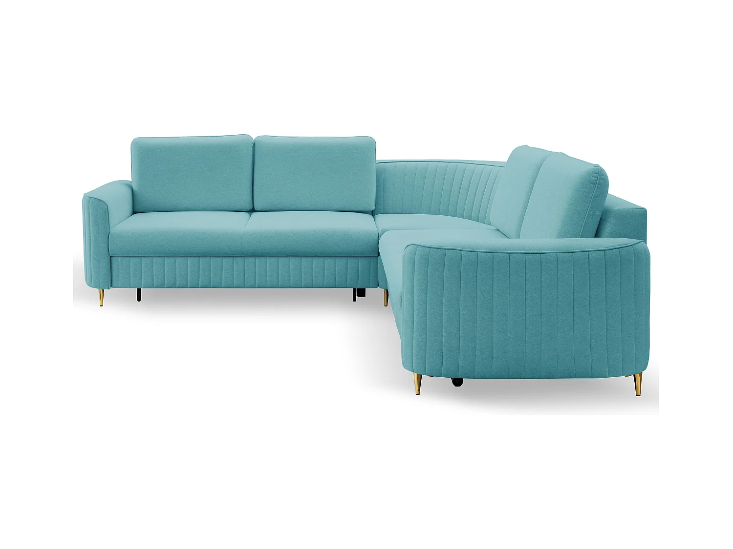 Canapé d'angle LAREN convertible, coffre de rangement, pieds en plastique, côté gauche, TURQUOISE, 251x251x85 cm