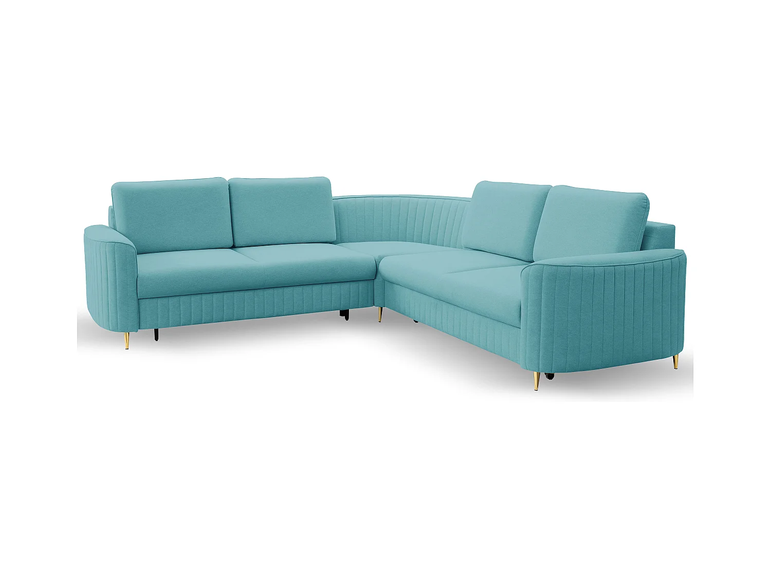 Canapé d'angle LAREN convertible, coffre de rangement, pieds en plastique, côté gauche, TURQUOISE, 251x251x85 cm