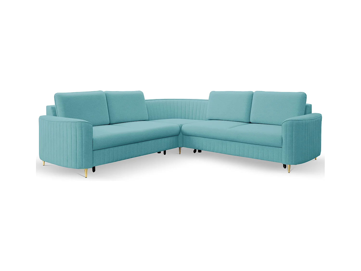Canapé d'angle LAREN convertible, coffre de rangement, pieds en plastique, côté gauche, TURQUOISE, 251x251x85 cm