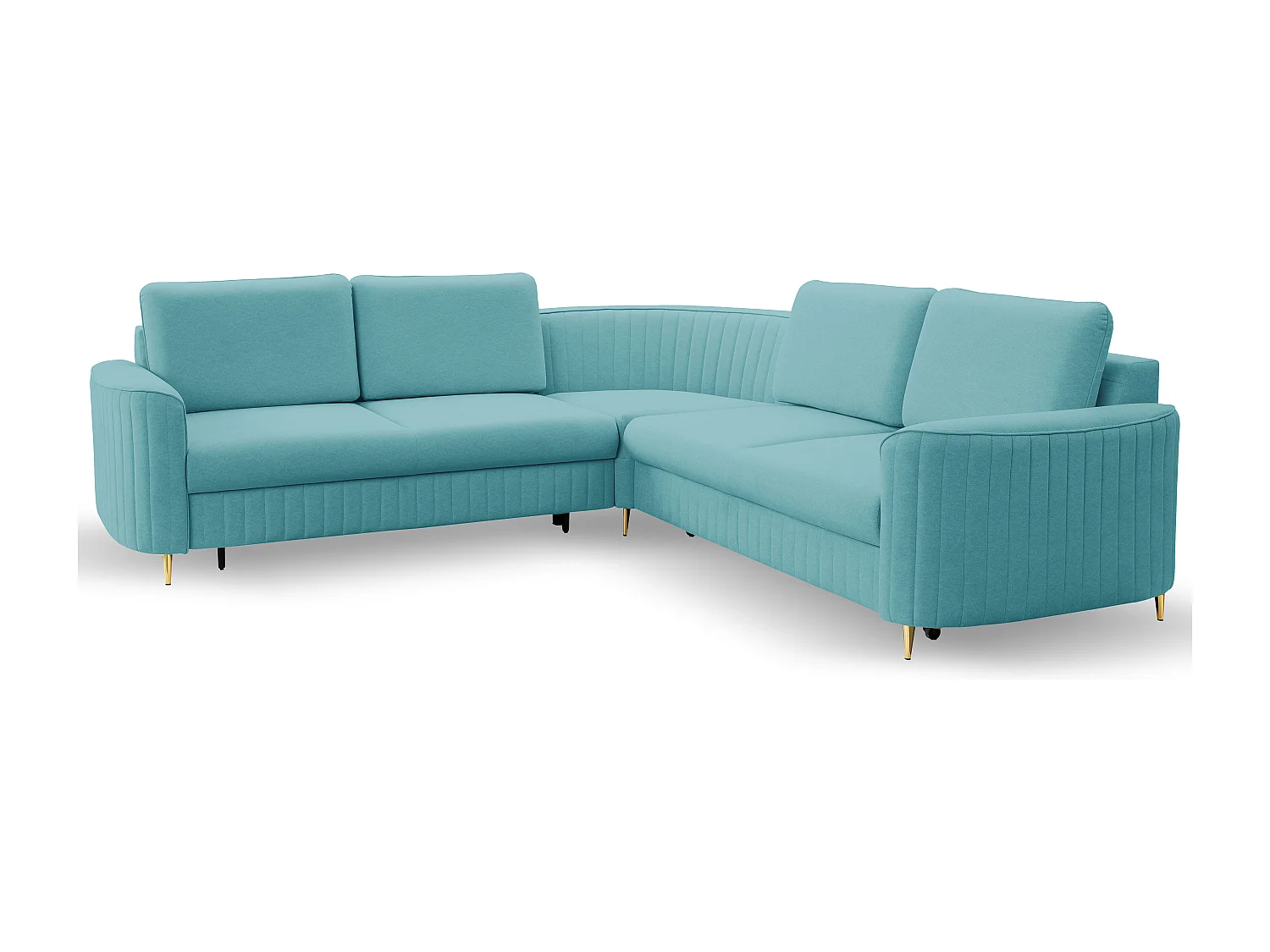 Canapé d'angle LAREN convertible, coffre de rangement, pieds en plastique, côté gauche, TURQUOISE, 251x251x85 cm