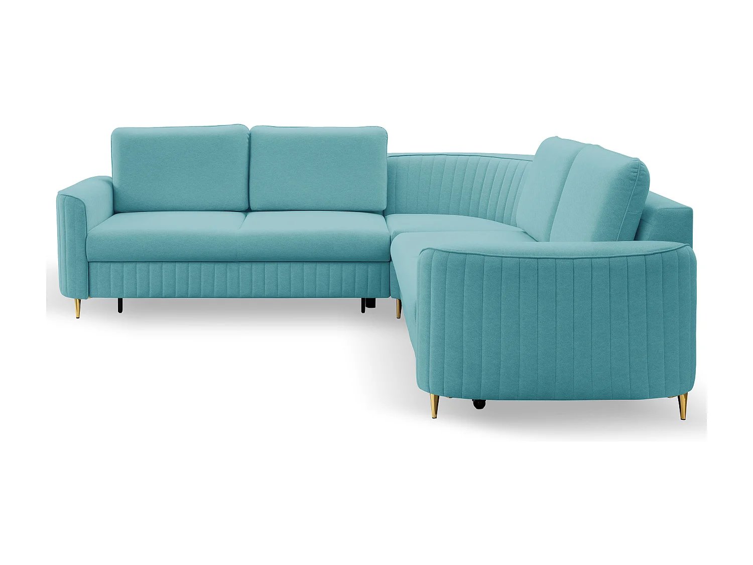 Canapé d'angle LAREN convertible, coffre de rangement, pieds en plastique, côté gauche, TURQUOISE, 251x251x85 cm