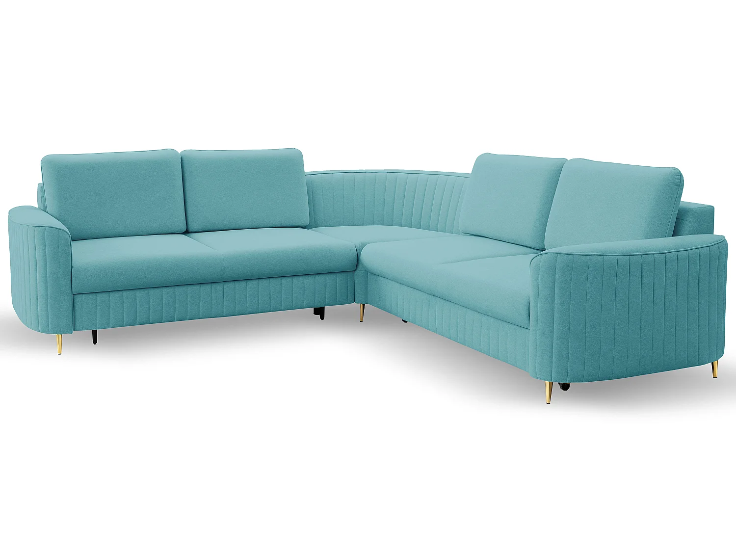 Canapé d'angle LAREN convertible, coffre de rangement, pieds en plastique, côté gauche, TURQUOISE, 251x251x85 cm