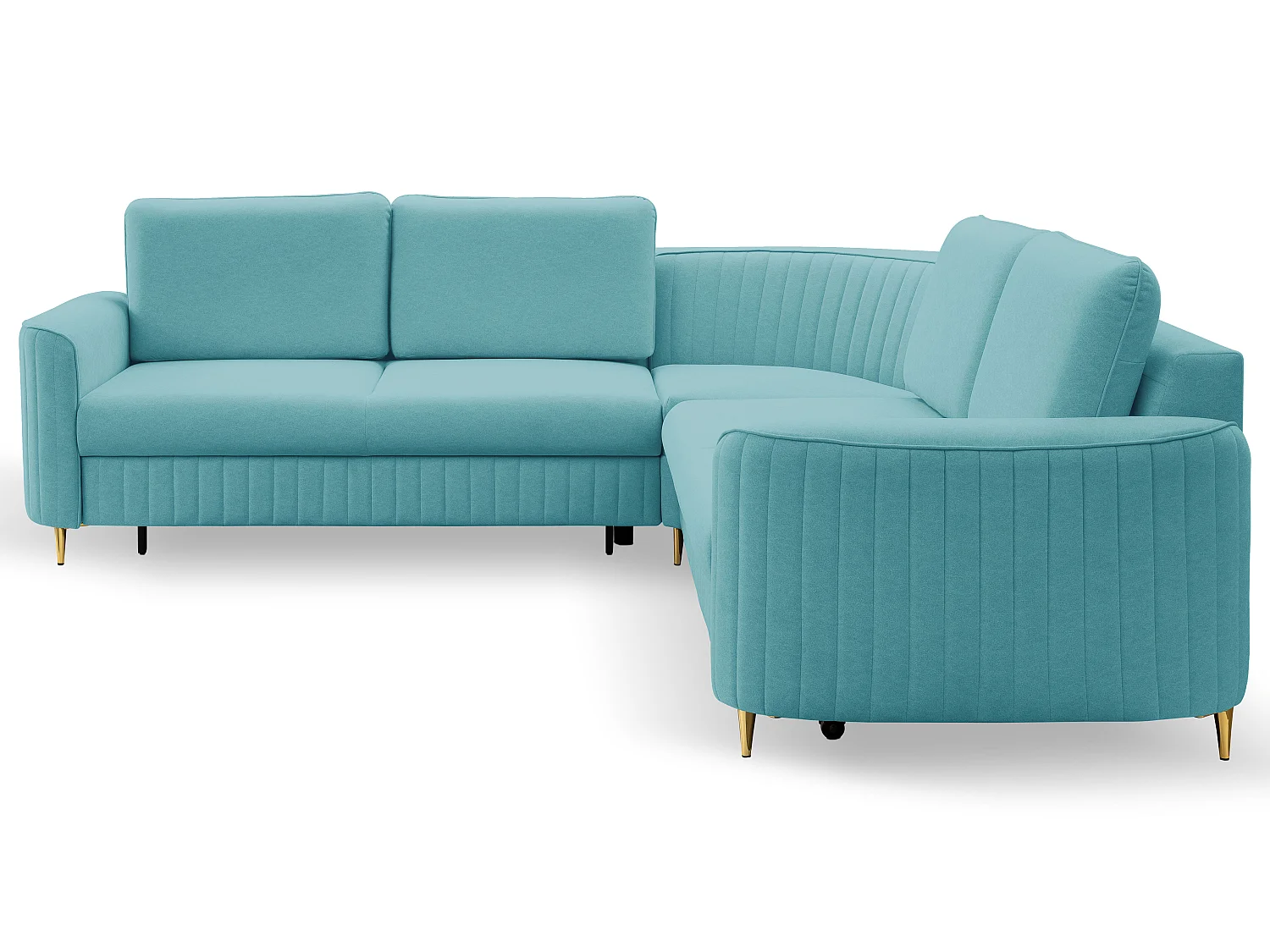 Canapé d'angle LAREN convertible, coffre de rangement, pieds en plastique, côté gauche, TURQUOISE, 251x251x85 cm