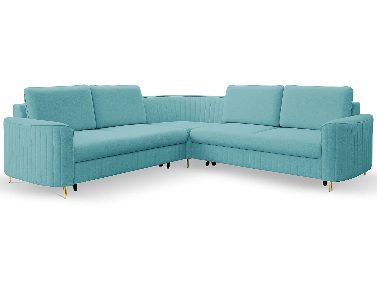 Canapé d'angle LAREN convertible, coffre de rangement, pieds en plastique, côté gauche, TURQUOISE, 251x251x85 cm
