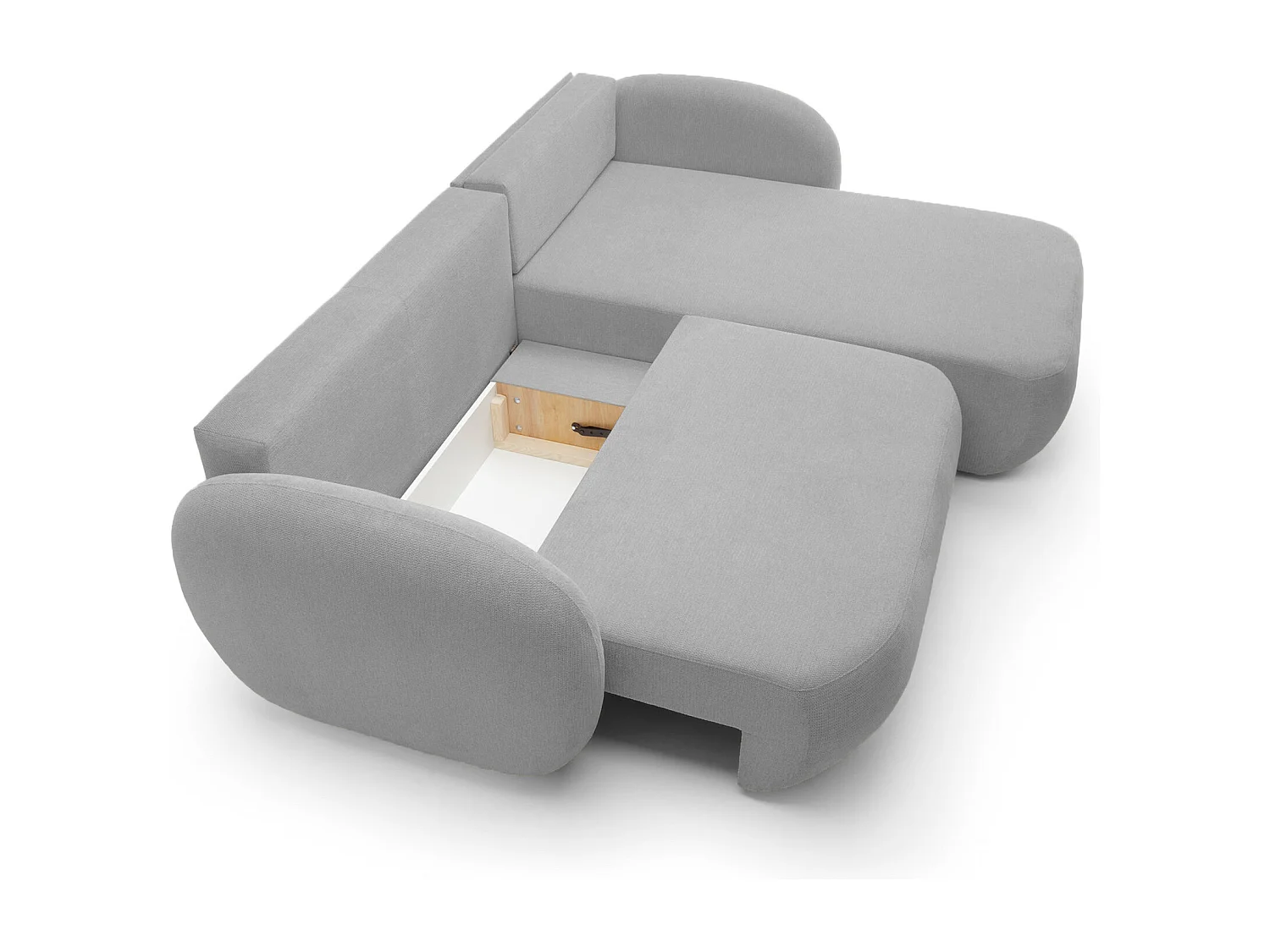 Hoekbank OLIO L-Form met Bed 138x210cm Lade en Verwijderbare Kussens – Rechts 248x174x86cm LICHTZILVER