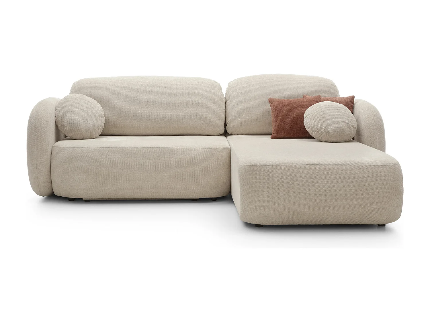 Hoekbank OLIO L-Form met Bed 138x210cm Lade en Verwijderbare Kussens – Rechts 248x174x86cm BEIGE