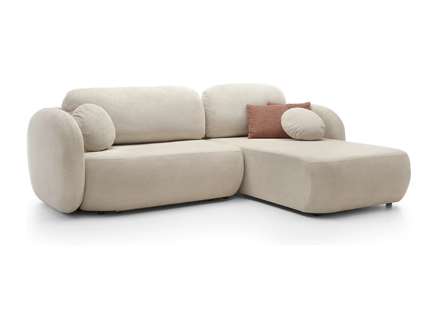 Hoekbank OLIO L-Form met Bed 138x210cm Lade en Verwijderbare Kussens – Rechts 248x174x86cm BEIGE