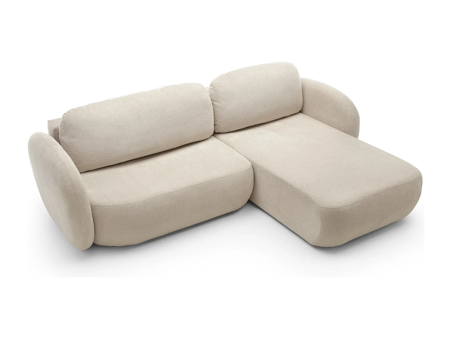 Hoekbank OLIO L-Form met Bed 138x210cm Lade en Verwijderbare Kussens – Rechts 248x174x86cm BEIGE