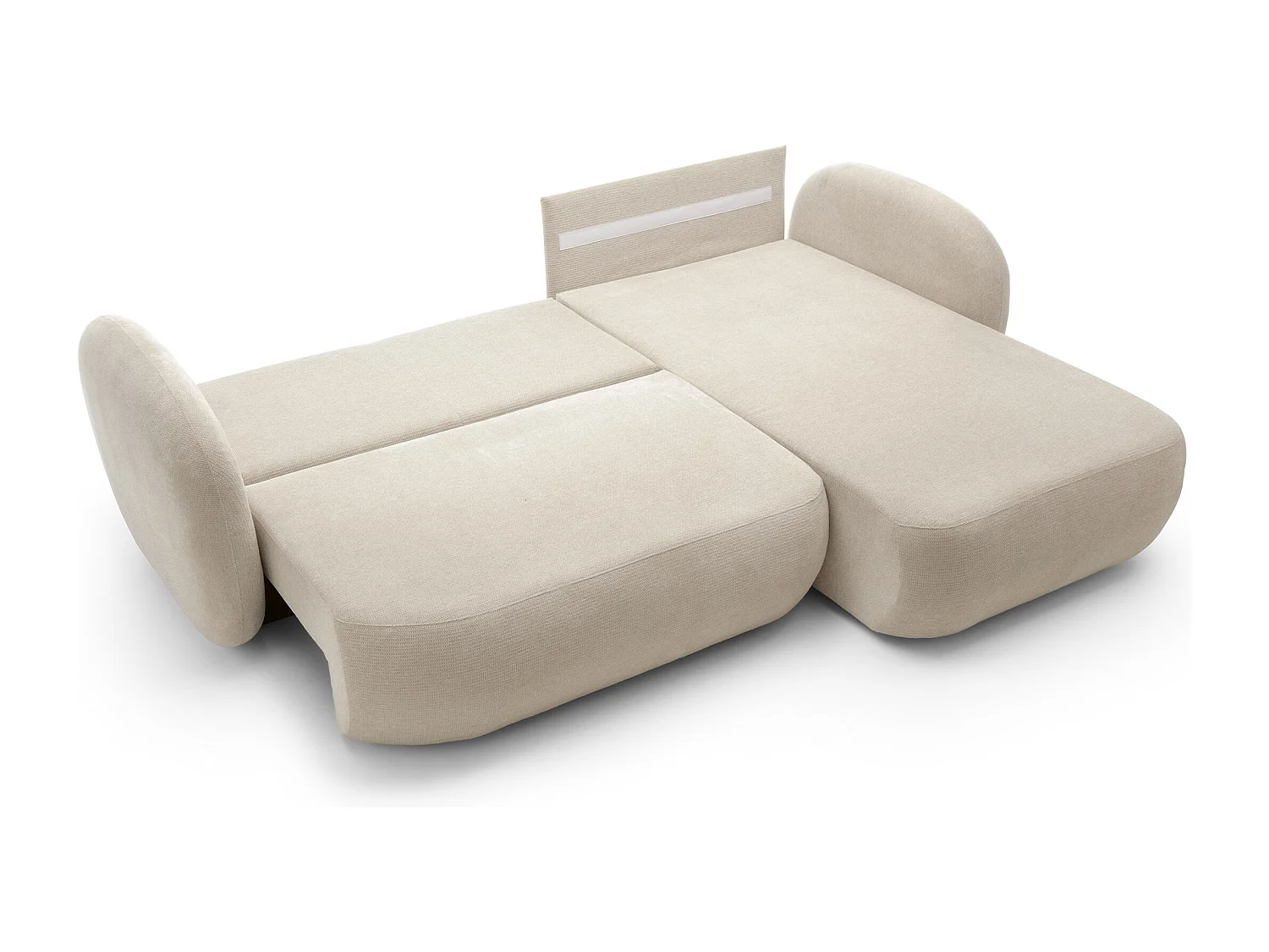 Hoekbank OLIO L-Form met Bed 138x210cm Lade en Verwijderbare Kussens – Rechts 248x174x86cm BEIGE