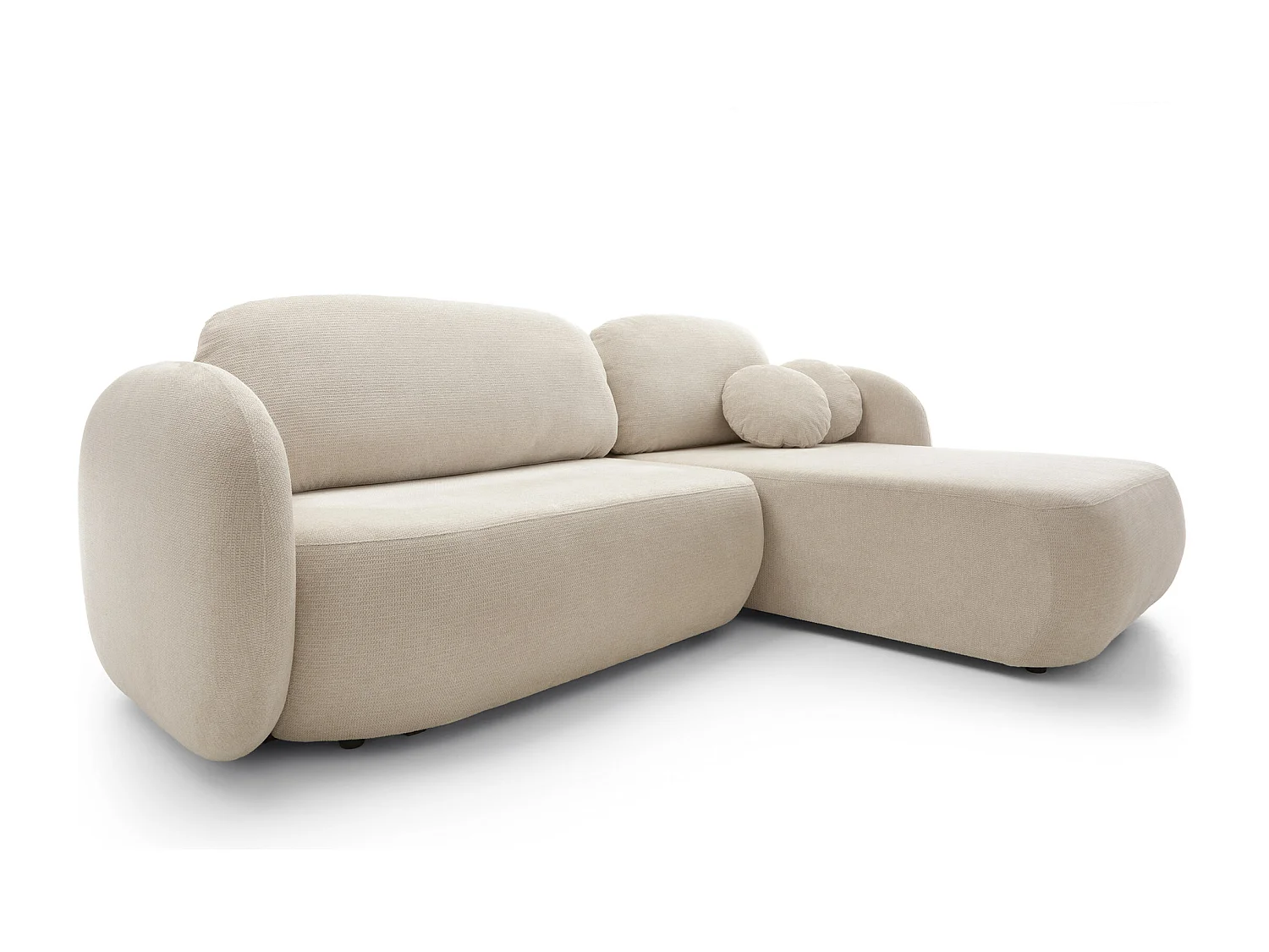 Hoekbank OLIO L-Form met Bed 138x210cm Lade en Verwijderbare Kussens – Rechts 248x174x86cm BEIGE