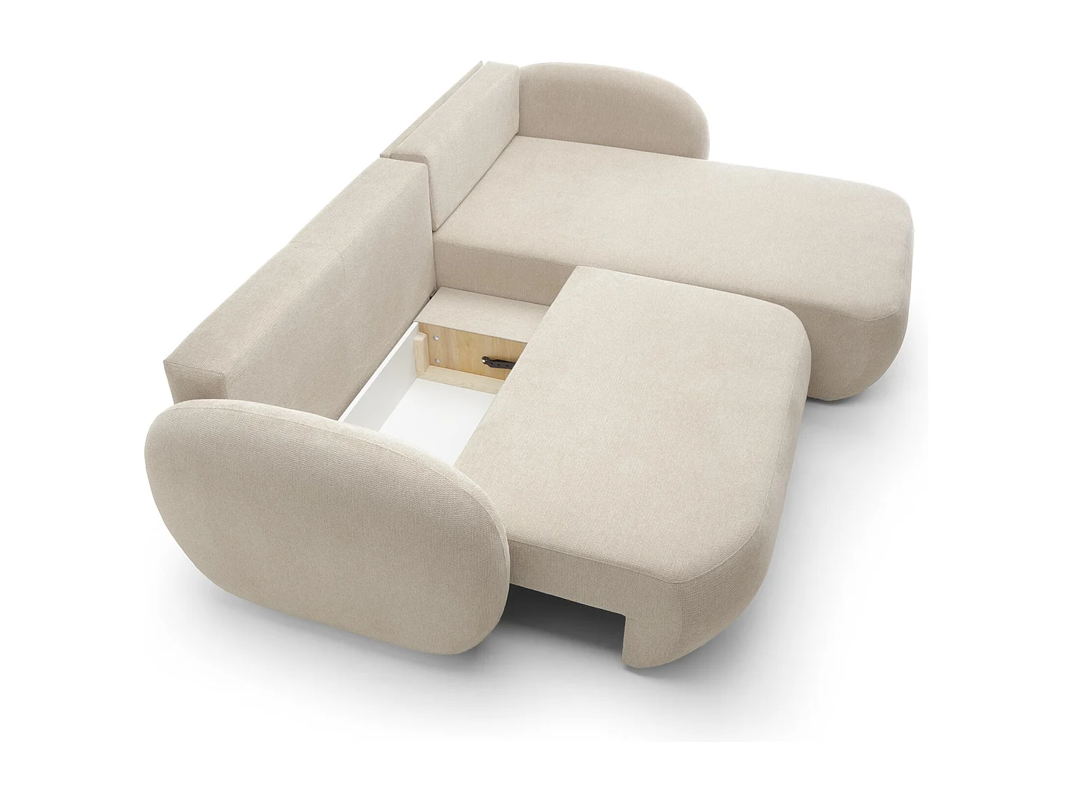 Canapé d'Angle OLIO L-Form avec Lit 138x210cm Coffre et Coussins Amovibles – Droite 248x174x86cm BEIGE