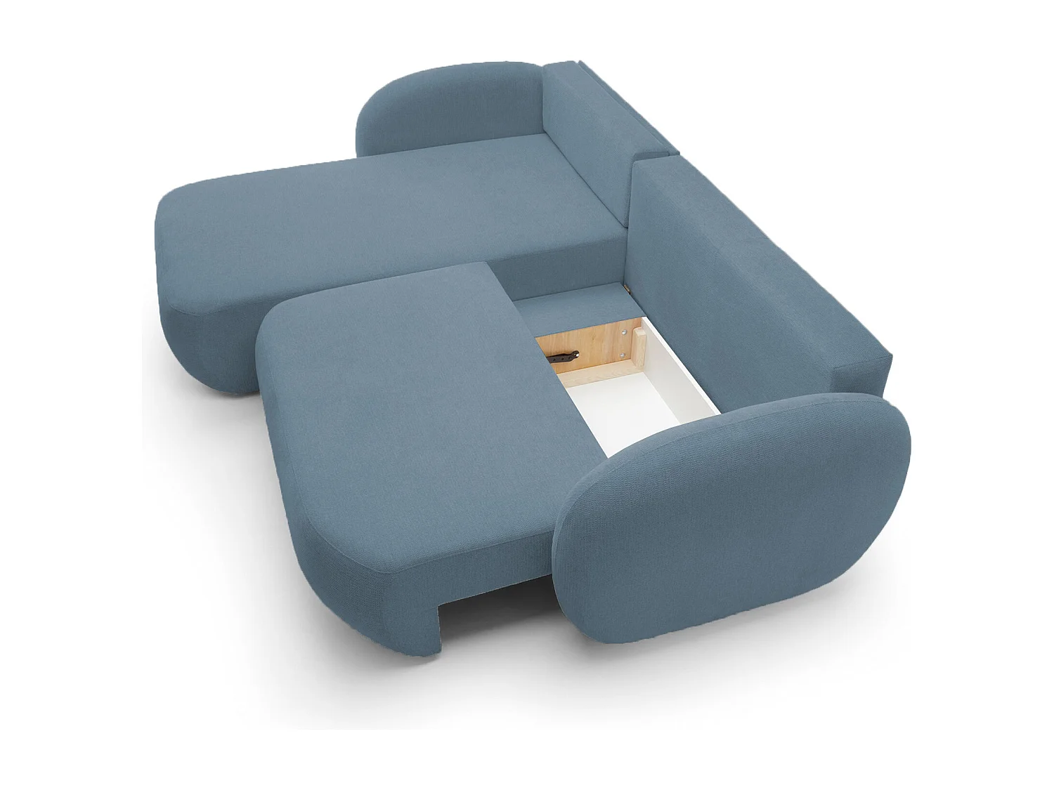 Canapé d'Angle OLIO L-Form avec Lit 138x210cm Coffre et Coussins Amovibles – Gauche 248x174x86cm BLEU CLAIR