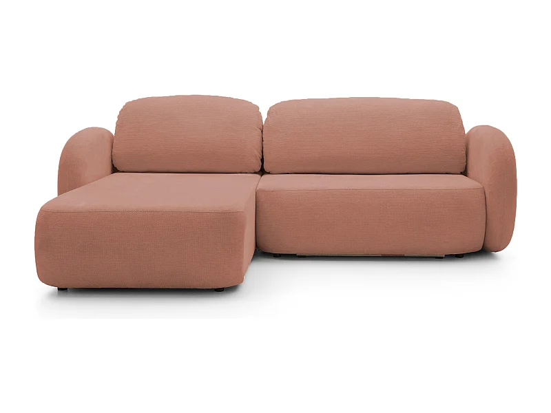 L-vormige hoekbank OLIO met slaapfunctie 138x210 cm, opbergbox en losse rugkussens – comfortabele slaapbank, links, 248x174x86 cm, PULVERROZE