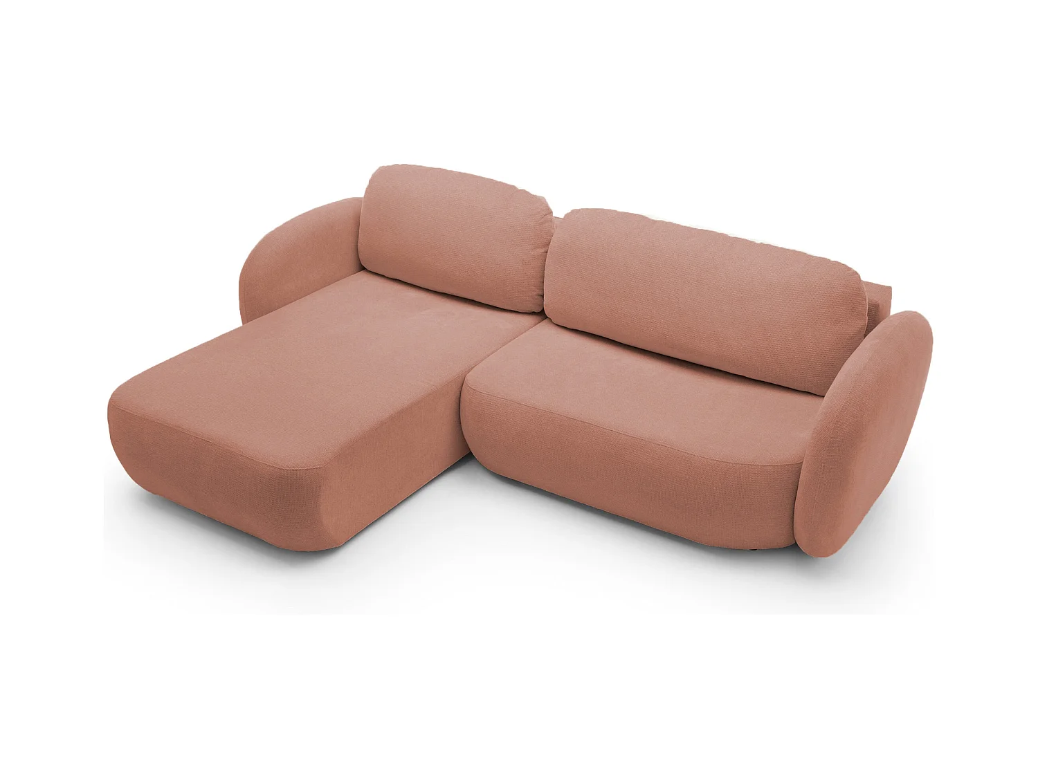 Canapé d'Angle OLIO L-Form avec Lit 138x210cm Coffre et Coussins Amovibles – Gauche 248x174x86cm ROSE POUDRÉ