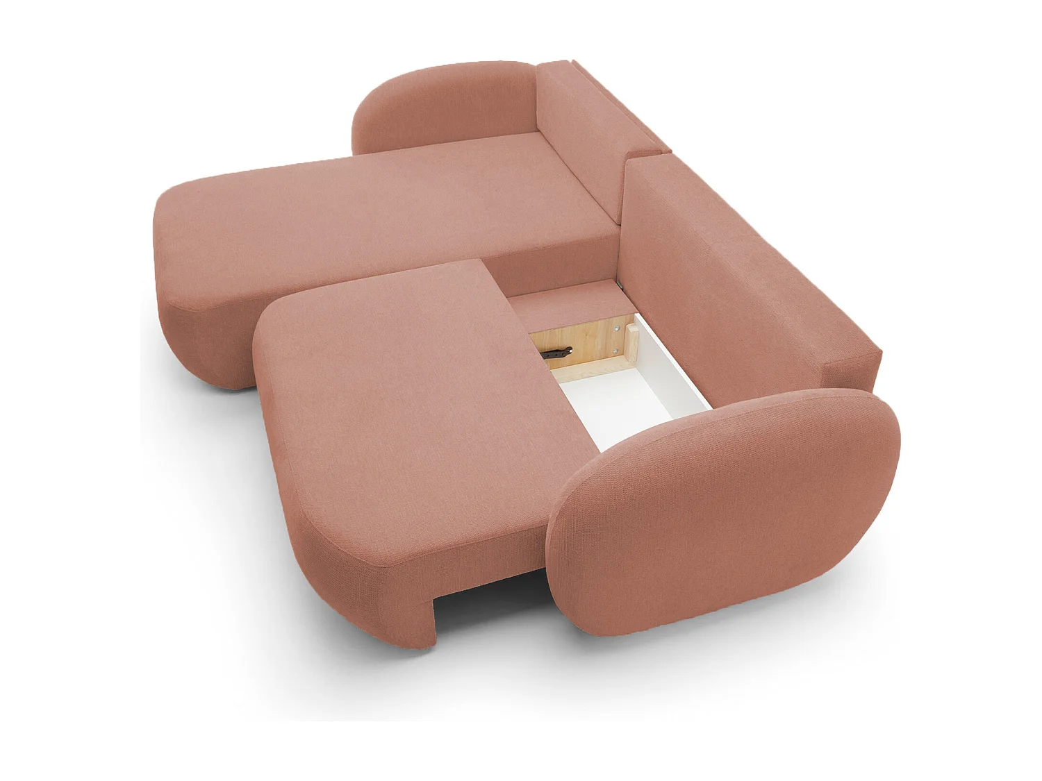 Canapé d'Angle OLIO L-Form avec Lit 138x210cm Coffre et Coussins Amovibles – Gauche 248x174x86cm ROSE POUDRÉ