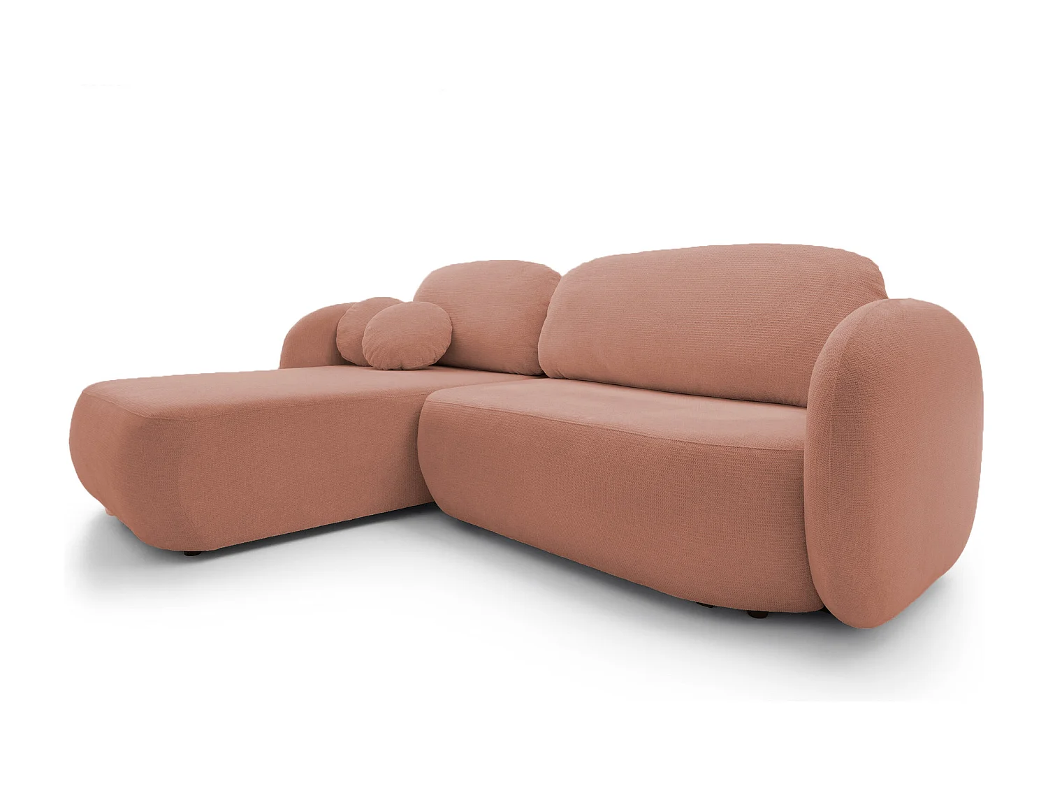 Canapé d'Angle OLIO L-Form avec Lit 138x210cm Coffre et Coussins Amovibles – Gauche 248x174x86cm ROSE POUDRÉ