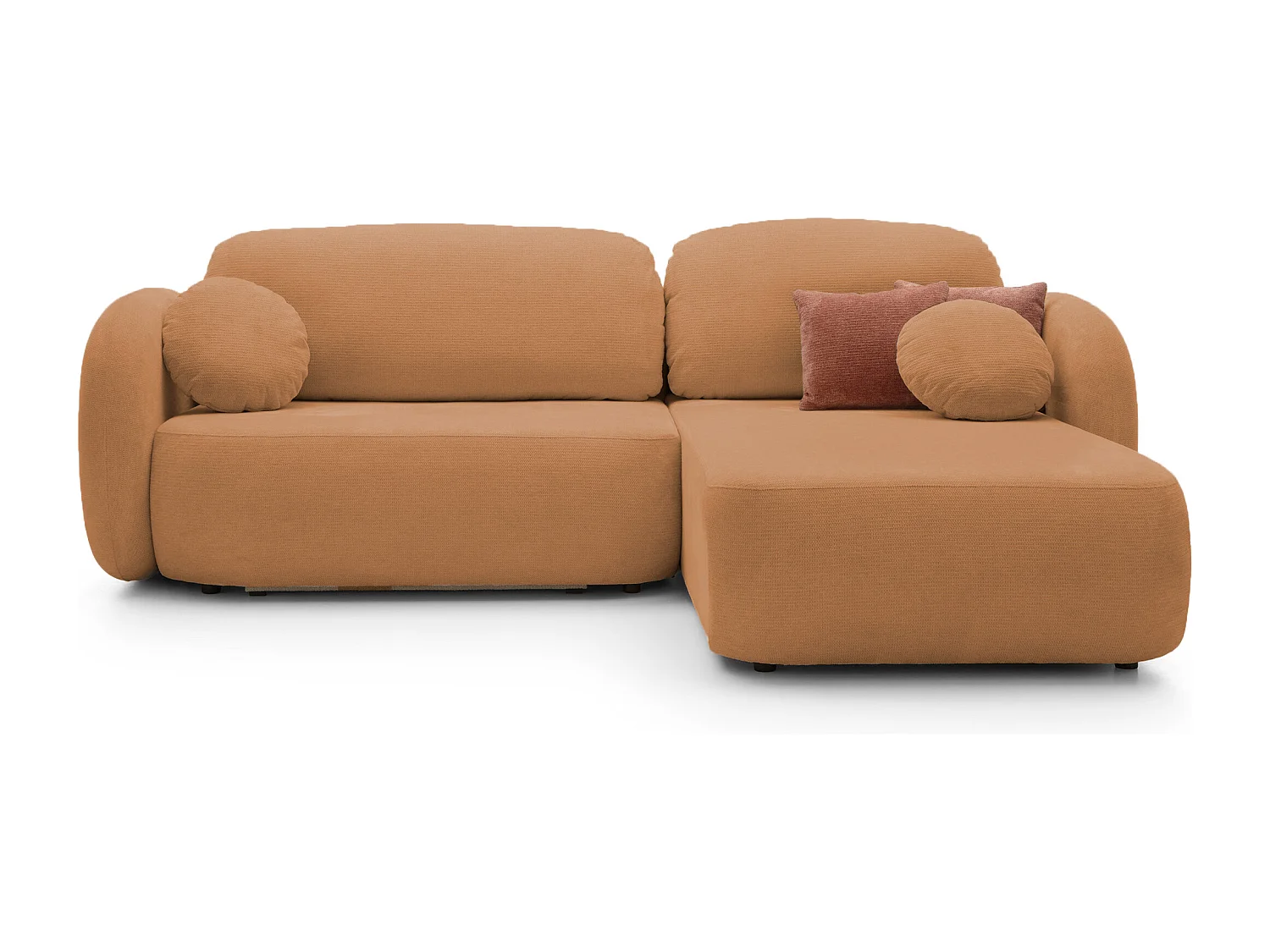 Hoekbank OLIO L-Form met Bed 138x210cm Lade en Verwijderbare Kussens – Rechts 248x174x86cm DONKERORANJE