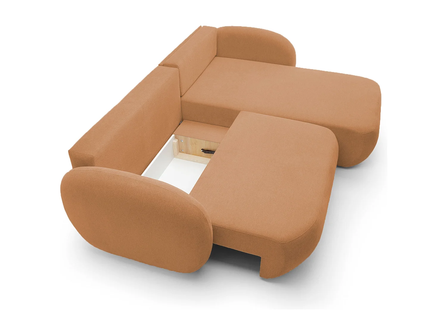 Hoekbank OLIO L-Form met Bed 138x210cm Lade en Verwijderbare Kussens – Rechts 248x174x86cm DONKERORANJE