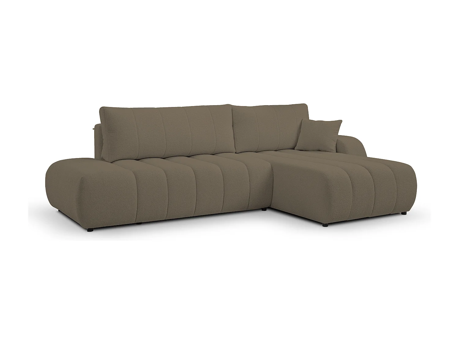 Canapé avec fonction lit et coffre de rangement, rembourrage confortable, tissu, coussins décoratifs, côté droit, 276x88x176 cm, marron clair