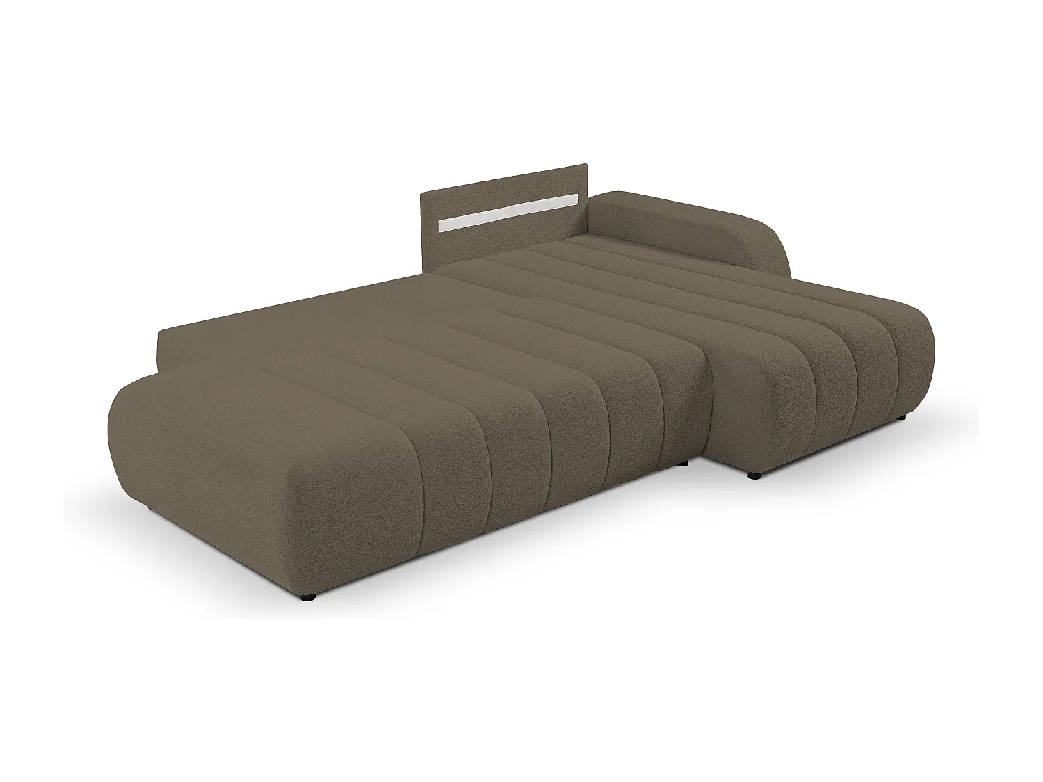 Canapé avec fonction lit et coffre de rangement, rembourrage confortable, tissu, coussins décoratifs, côté droit, 276x88x176 cm, marron clair