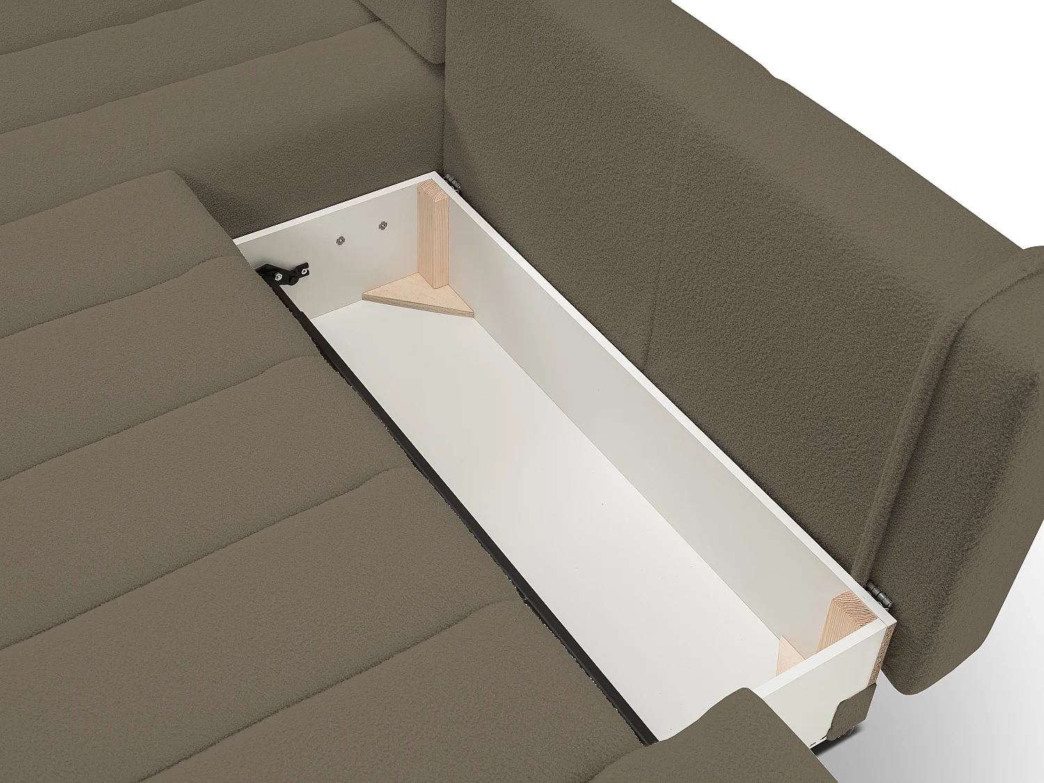 Canapé avec fonction lit et coffre de rangement, rembourrage confortable, tissu, coussins décoratifs, côté droit, 276x88x176 cm, marron clair