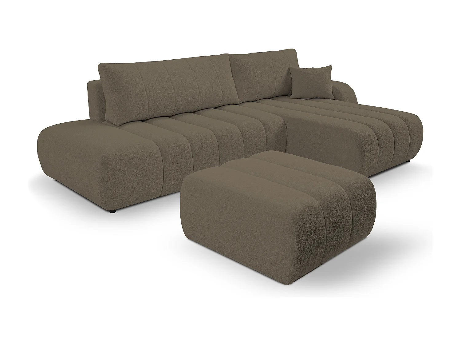 Canapé avec fonction lit et coffre de rangement, rembourrage confortable, tissu, coussins décoratifs, côté droit, 276x88x176 cm, marron clair