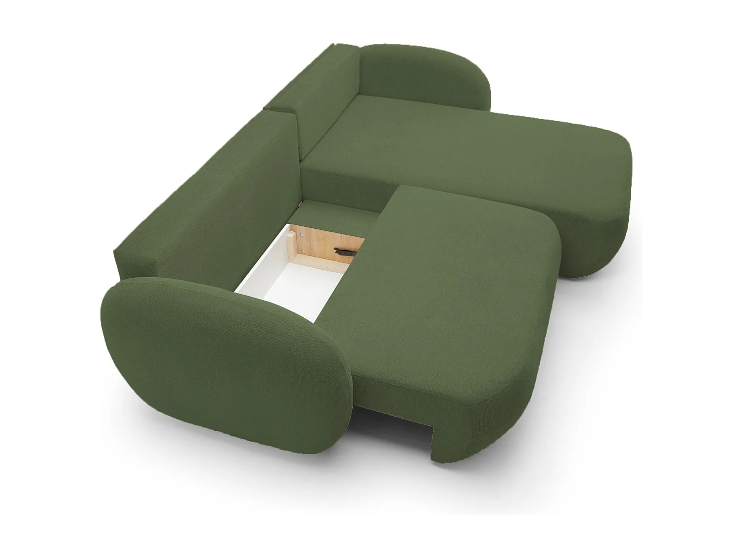 Hoekbank OLIO L-Form met Bed 138x210cm Lade en Verwijderbare Kussens – Rechts 248x174x86cm GROEN