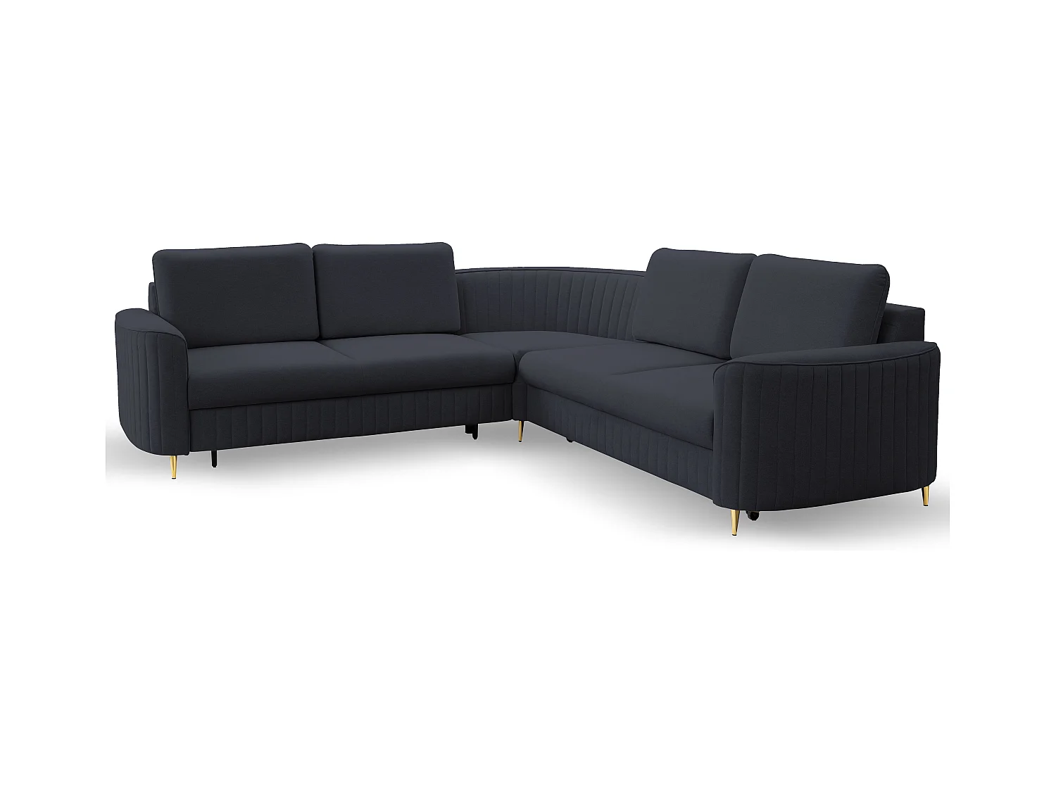 Canapé d'angle LAREN convertible, coffre de rangement, pieds en plastique, côté gauche, BLEU MARINE, 251x251x85 cm