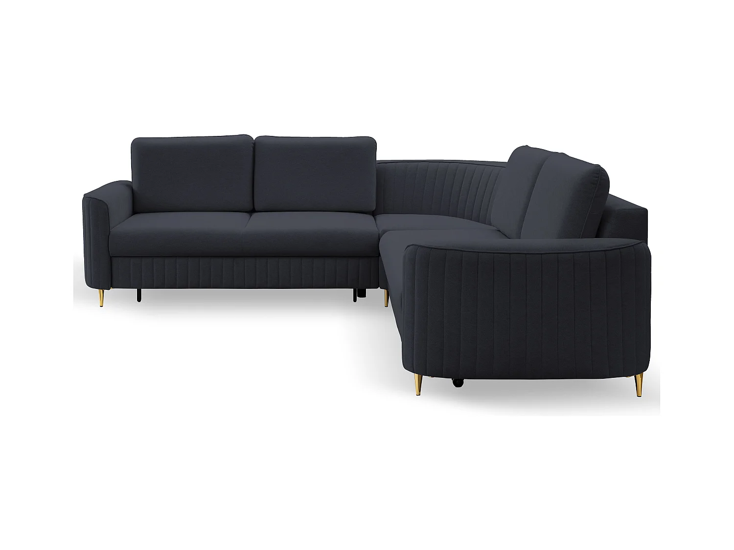 Canapé d'angle LAREN convertible, coffre de rangement, pieds en plastique, côté gauche, BLEU MARINE, 251x251x85 cm