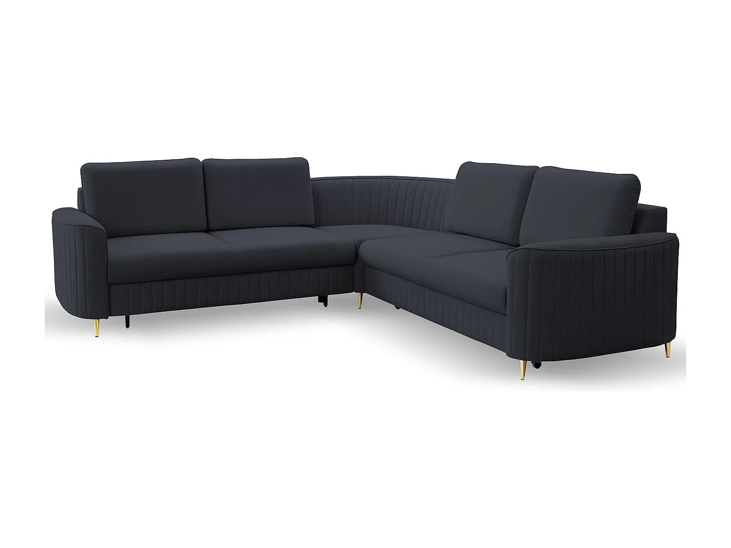 Canapé d'angle LAREN convertible, coffre de rangement, pieds en plastique, côté gauche, BLEU MARINE, 251x251x85 cm