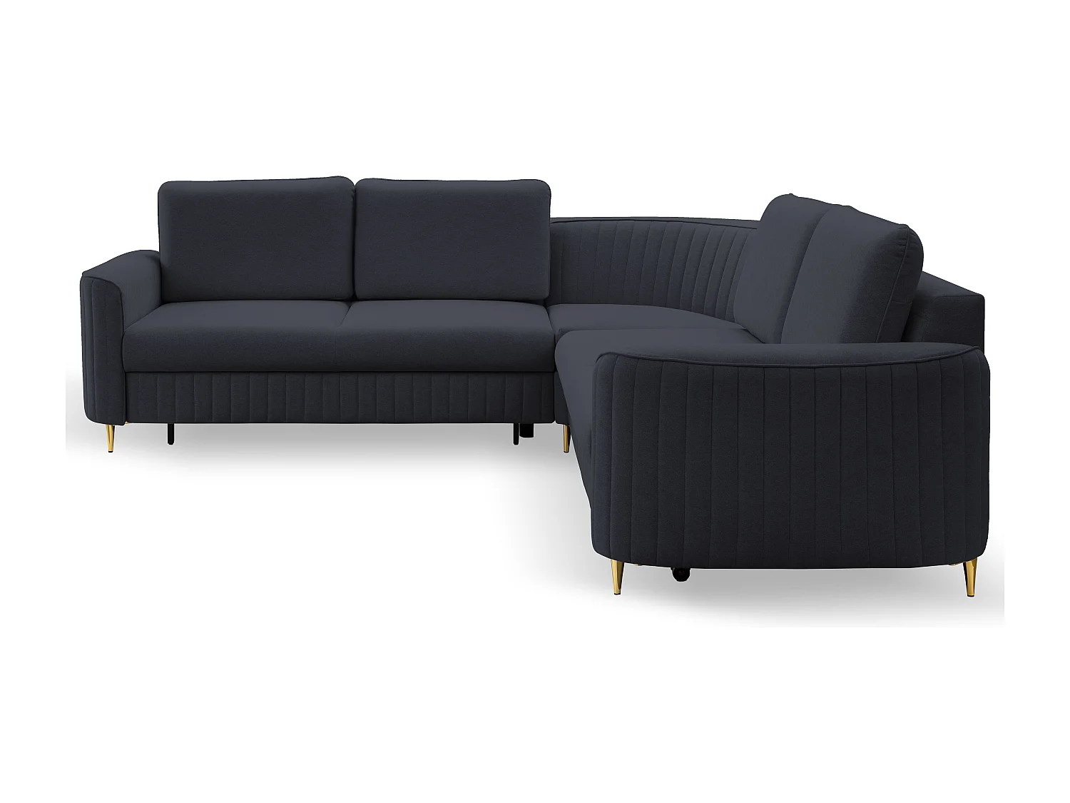 Canapé d'angle LAREN convertible, coffre de rangement, pieds en plastique, côté gauche, BLEU MARINE, 251x251x85 cm