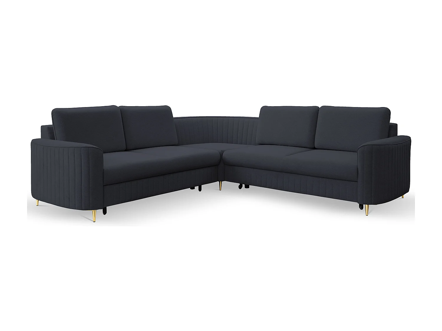 Canapé d'angle LAREN convertible, coffre de rangement, pieds en plastique, côté gauche, BLEU MARINE, 251x251x85 cm