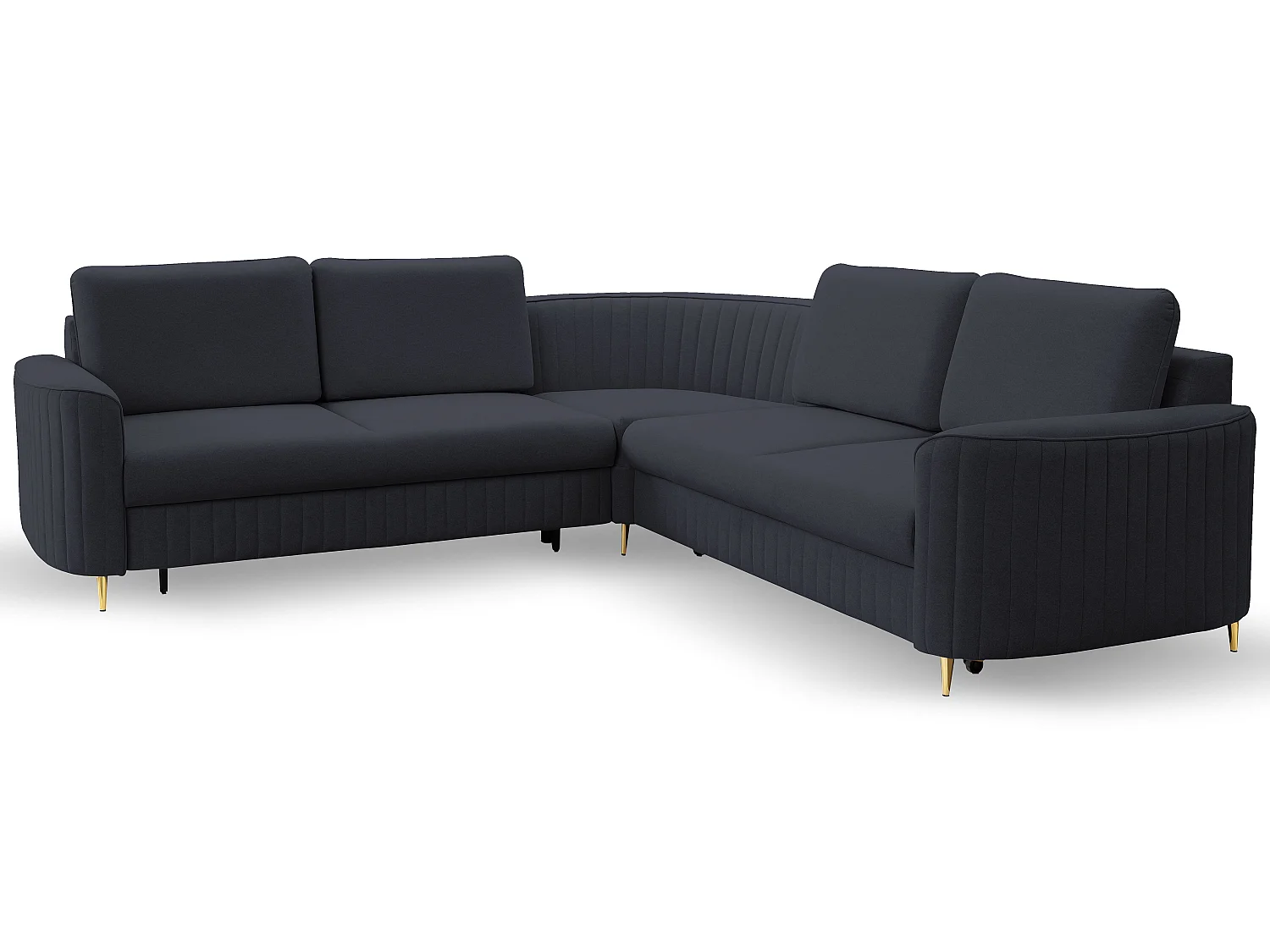 Canapé d'angle LAREN convertible, coffre de rangement, pieds en plastique, côté gauche, BLEU MARINE, 251x251x85 cm