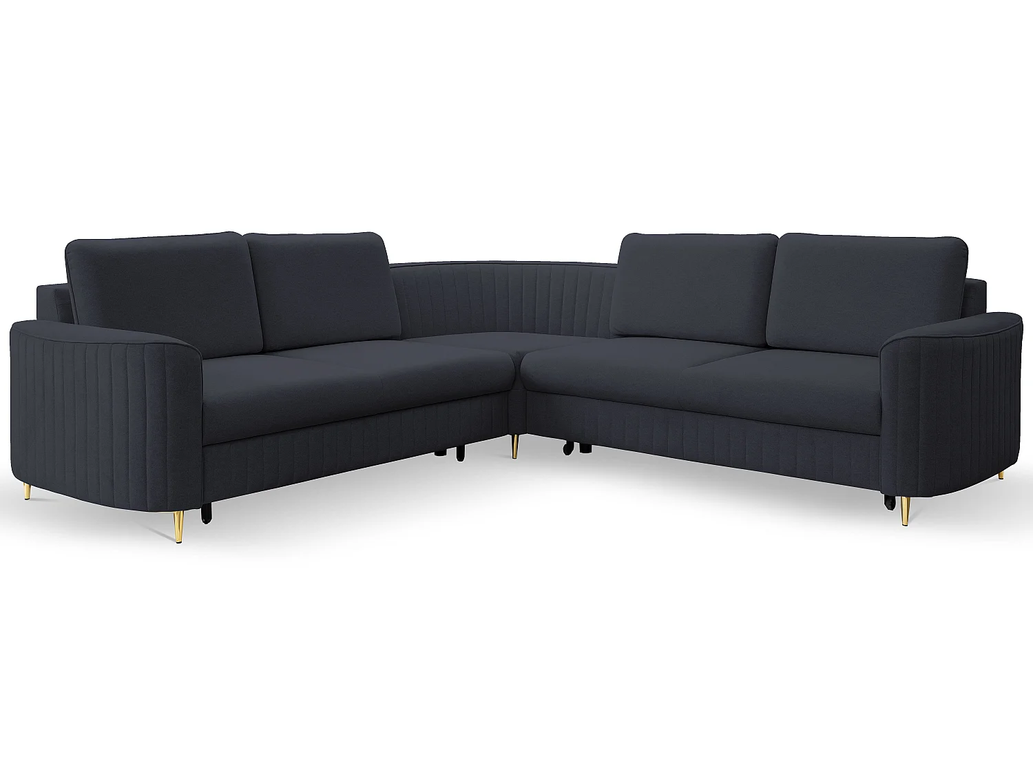 Canapé d'angle LAREN convertible, coffre de rangement, pieds en plastique, côté gauche, BLEU MARINE, 251x251x85 cm