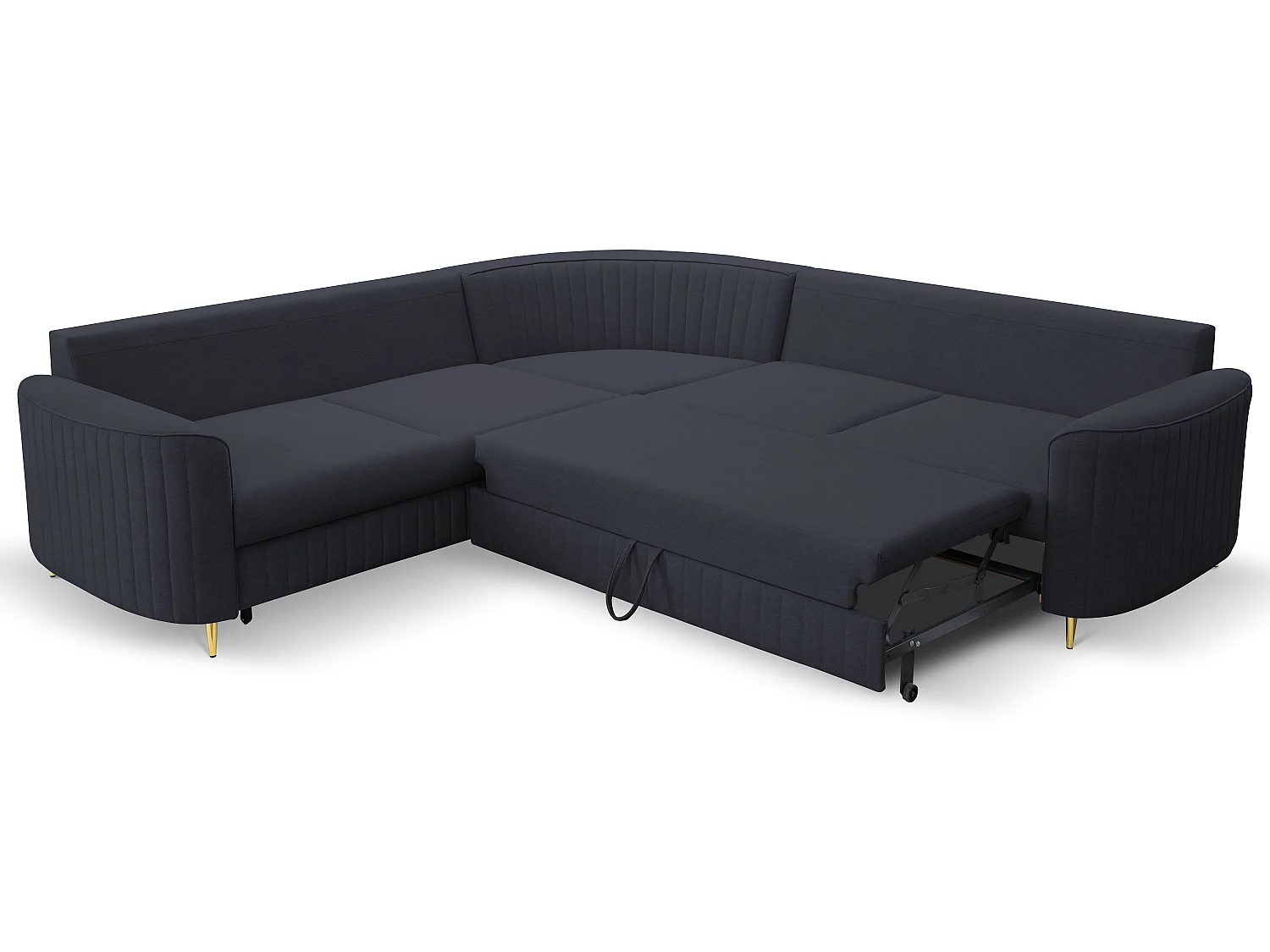 Canapé d'angle LAREN convertible, coffre de rangement, pieds en plastique, côté gauche, BLEU MARINE, 251x251x85 cm