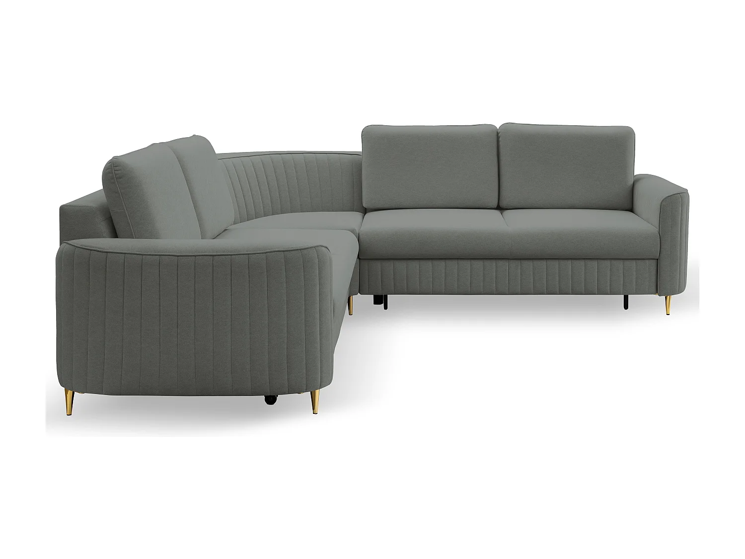 Narożnik LAREN nowoczesna sofa z funkcją spania, pojemnik na pościel, plastikowe nogi, prawa strona, CIEMNOSZARY, 251x251x85 cm