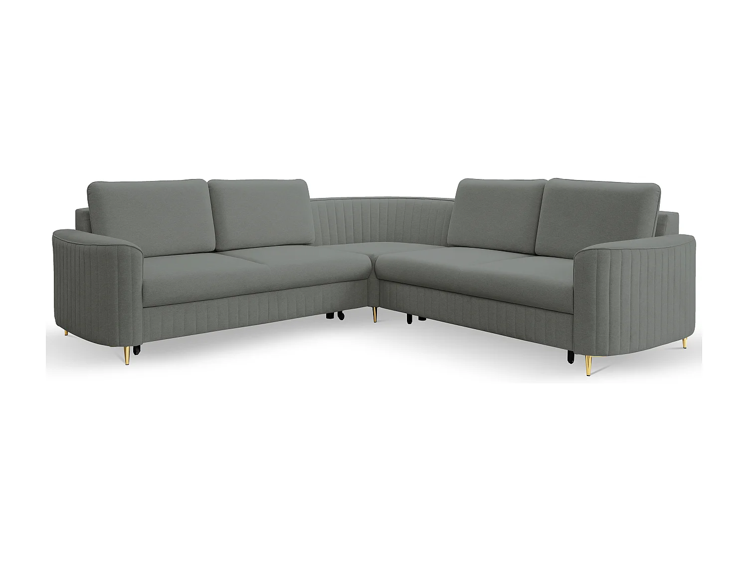 Narożnik LAREN nowoczesna sofa z funkcją spania, pojemnik na pościel, plastikowe nogi, prawa strona, CIEMNOSZARY, 251x251x85 cm