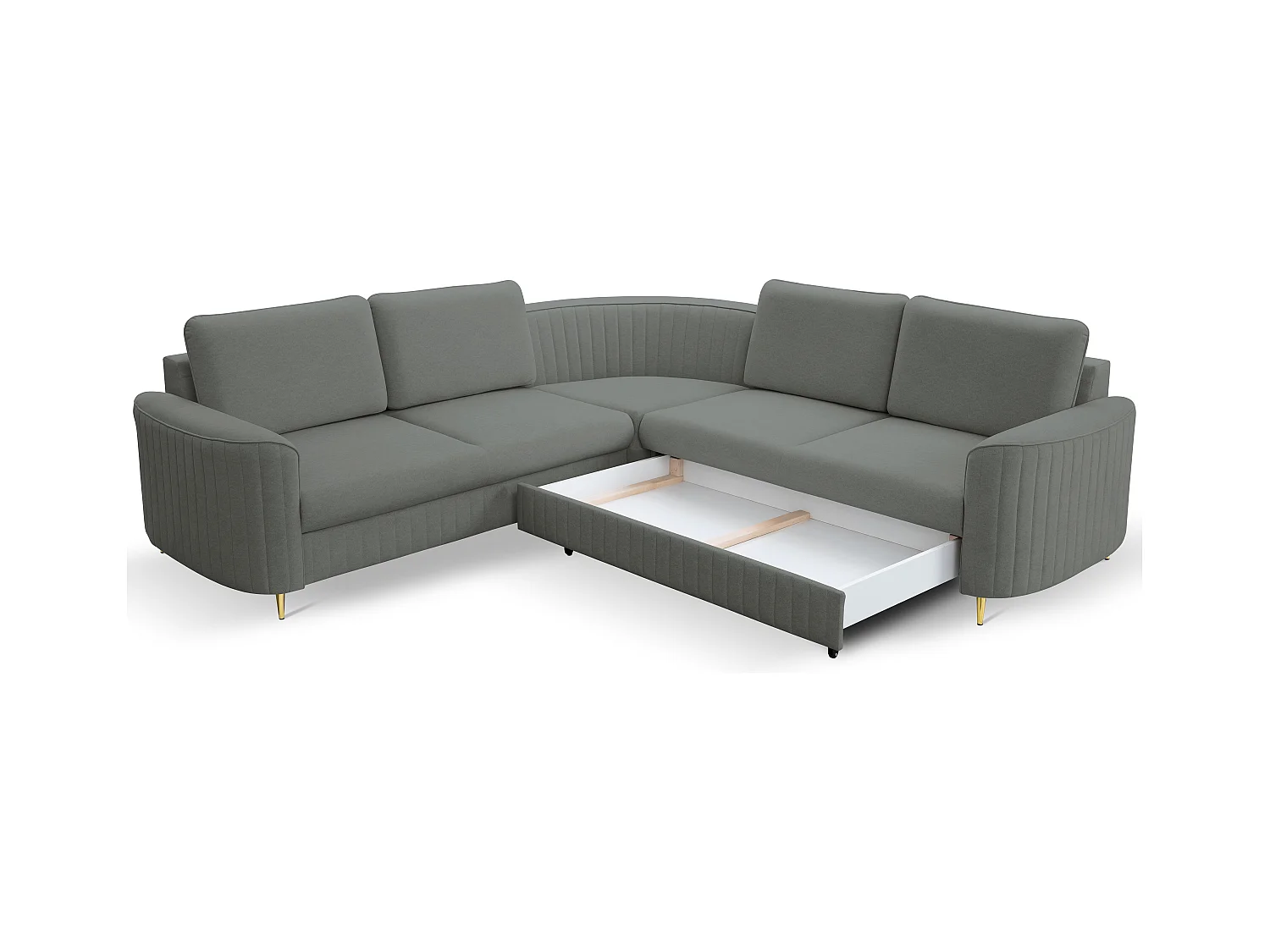 Canapé d'angle LAREN convertible, coffre de rangement, pieds en plastique, côté droit, GRIS FONCÉ, 251x251x85 cm