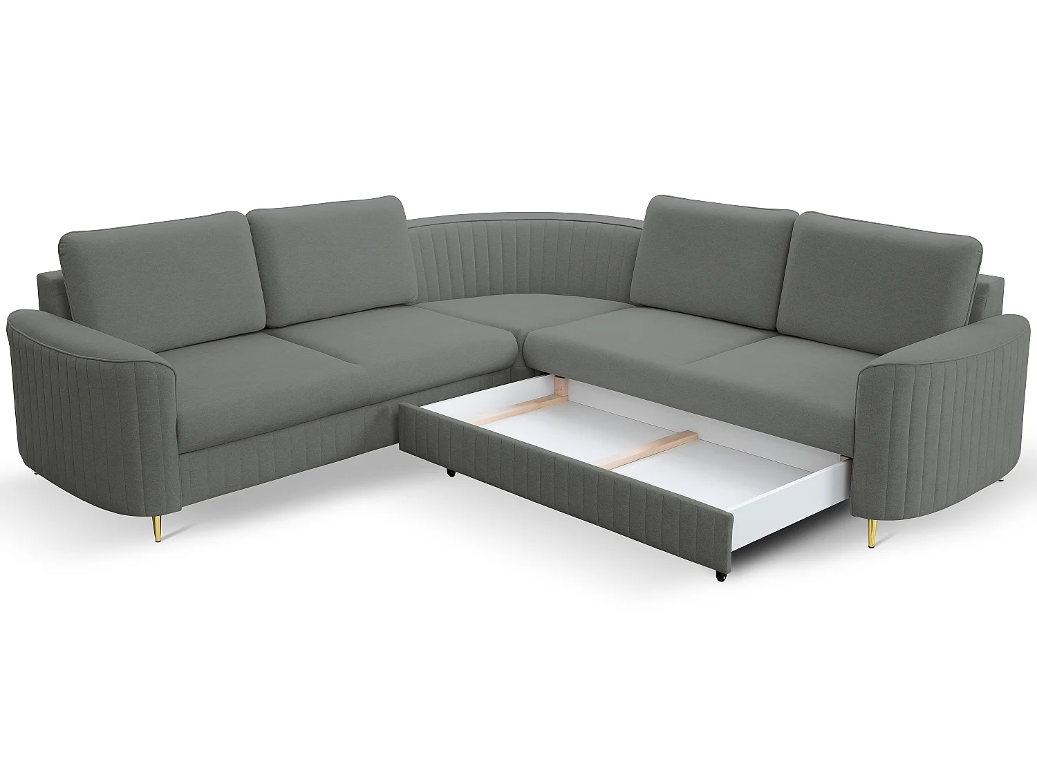 Canapé d'angle LAREN convertible, coffre de rangement, pieds en plastique, côté droit, GRIS FONCÉ, 251x251x85 cm