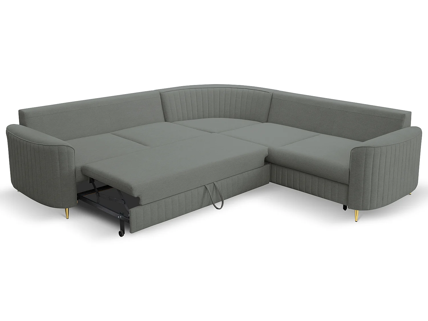 Canapé d'angle LAREN convertible, coffre de rangement, pieds en plastique, côté droit, GRIS FONCÉ, 251x251x85 cm