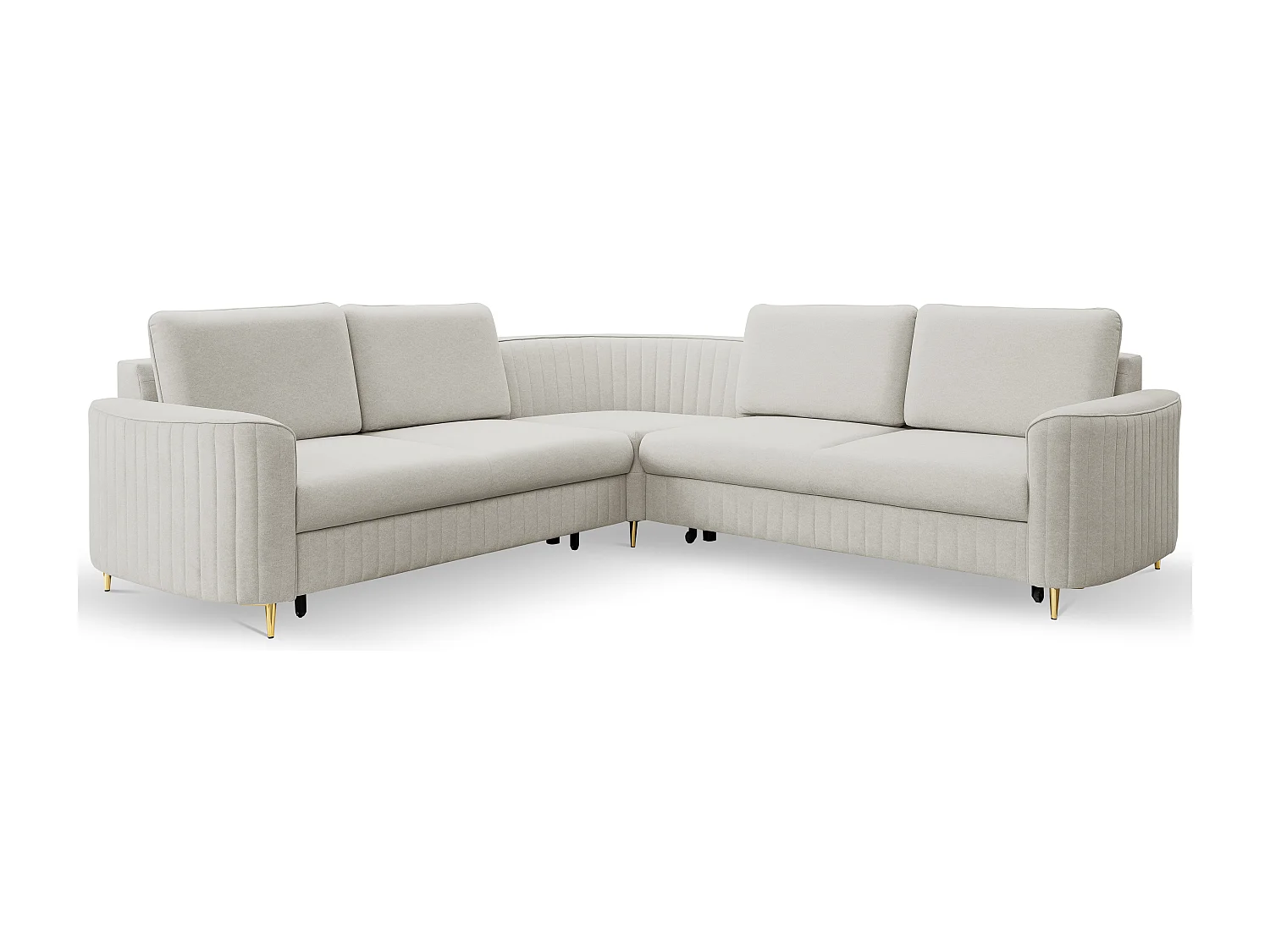 Hoekbank LAREN – Moderne slaapbank, opbergruimte, kunststof poten, linkerzijde, LICHT ASHLEY, 251x251x85 cm