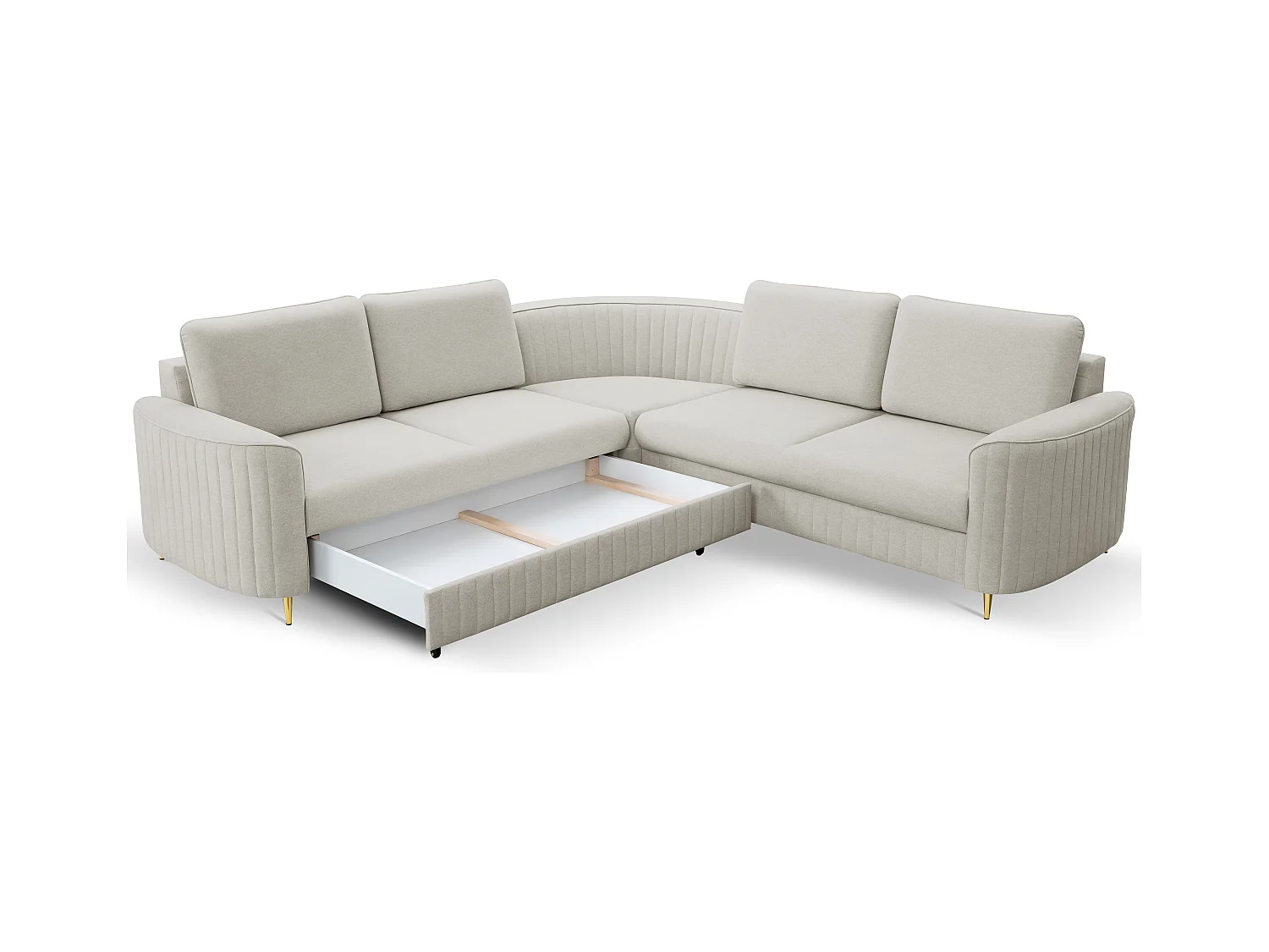 Canapé d'angle LAREN convertible, coffre de rangement, pieds en plastique, côté gauche, ASHLEY CLAIR, 251x251x85 cm