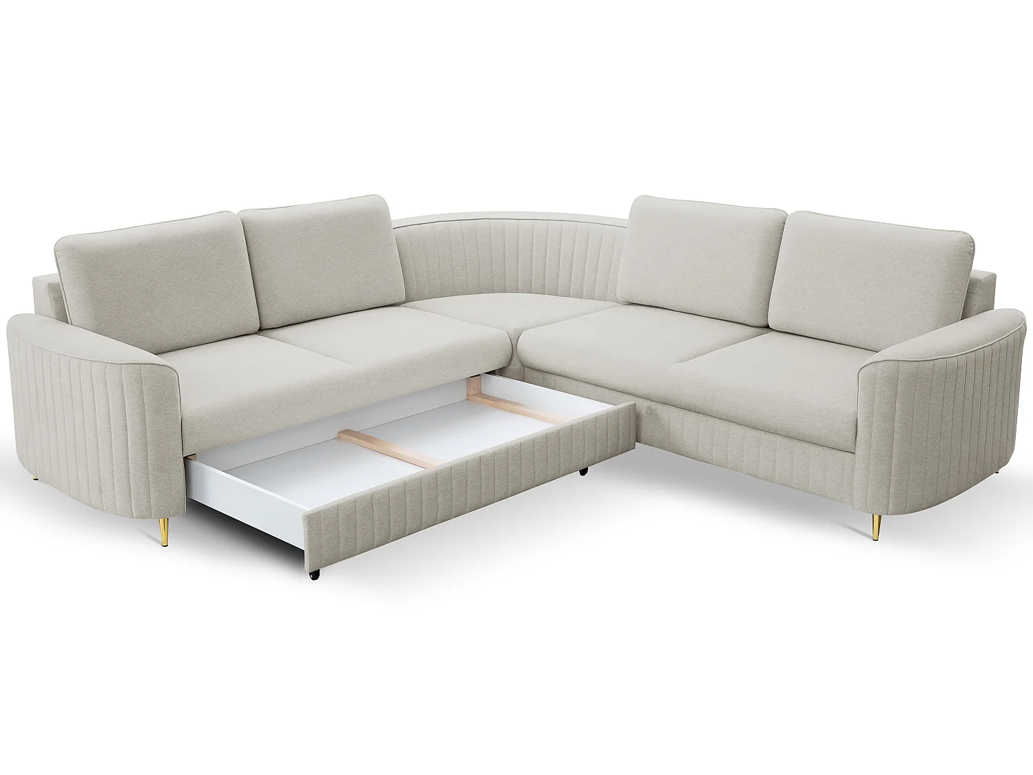 Ecksofa LAREN, modernes Schlafsofa mit Stauraum, Plastikfüße, linke Seite, HELL ASHLEY, 251x251x85 cm