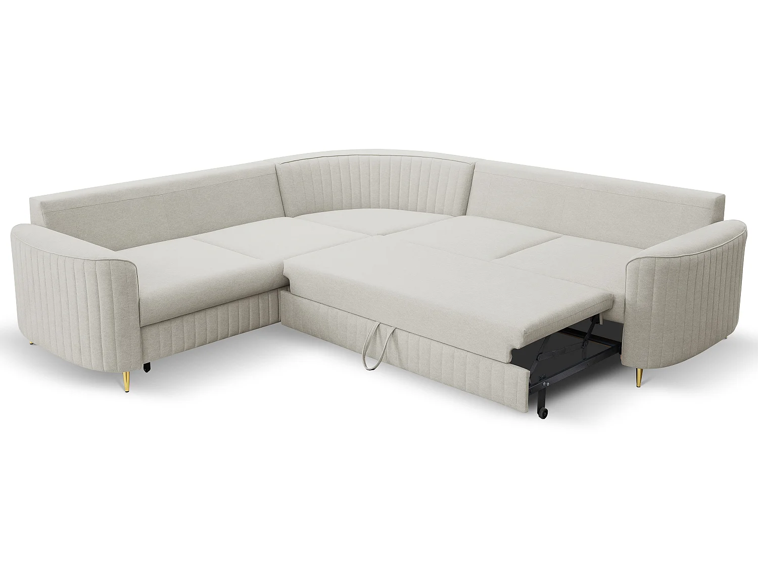 Ecksofa LAREN, modernes Schlafsofa mit Stauraum, Plastikfüße, linke Seite, HELL ASHLEY, 251x251x85 cm