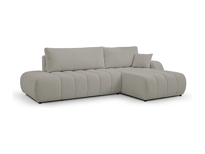 Canapé avec fonction lit et coffre de rangement, rembourrage confortable, tissu, coussins décoratifs, côté droit, 276x88x176 cm, gris clair