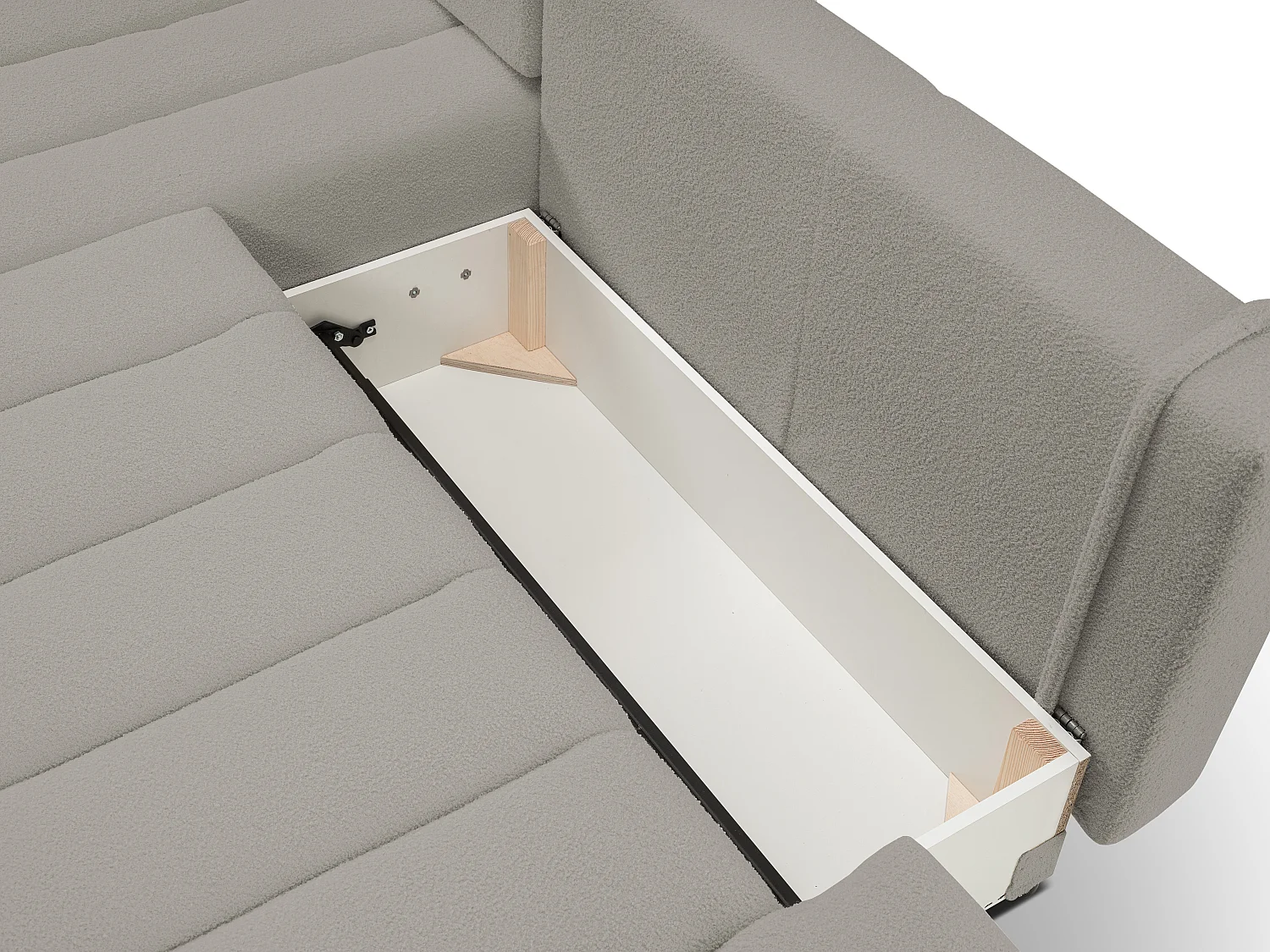 Bank met slaapfunctie en opbergdoos, comfortabele bekleding, stof, decoratieve kussens, rechterzijde, 276x88x176 cm, lichtgrijs