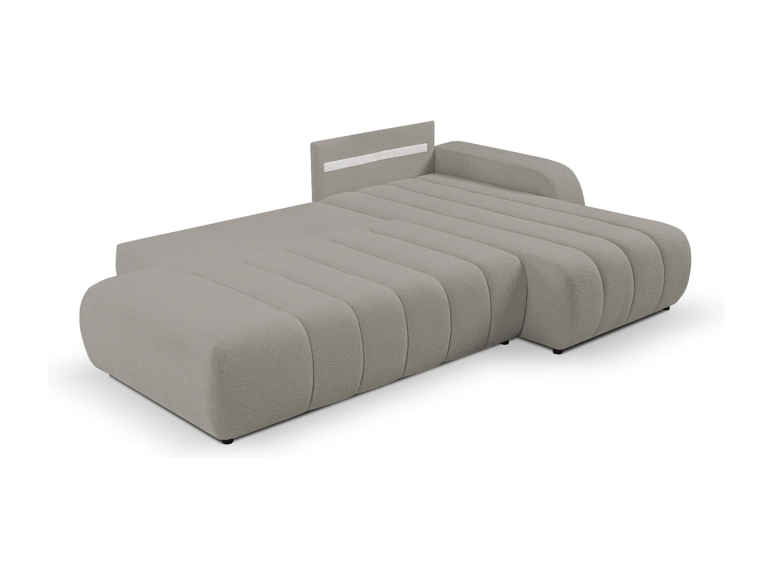 Canapé avec fonction lit et coffre de rangement, rembourrage confortable, tissu, coussins décoratifs, côté droit, 276x88x176 cm, gris clair