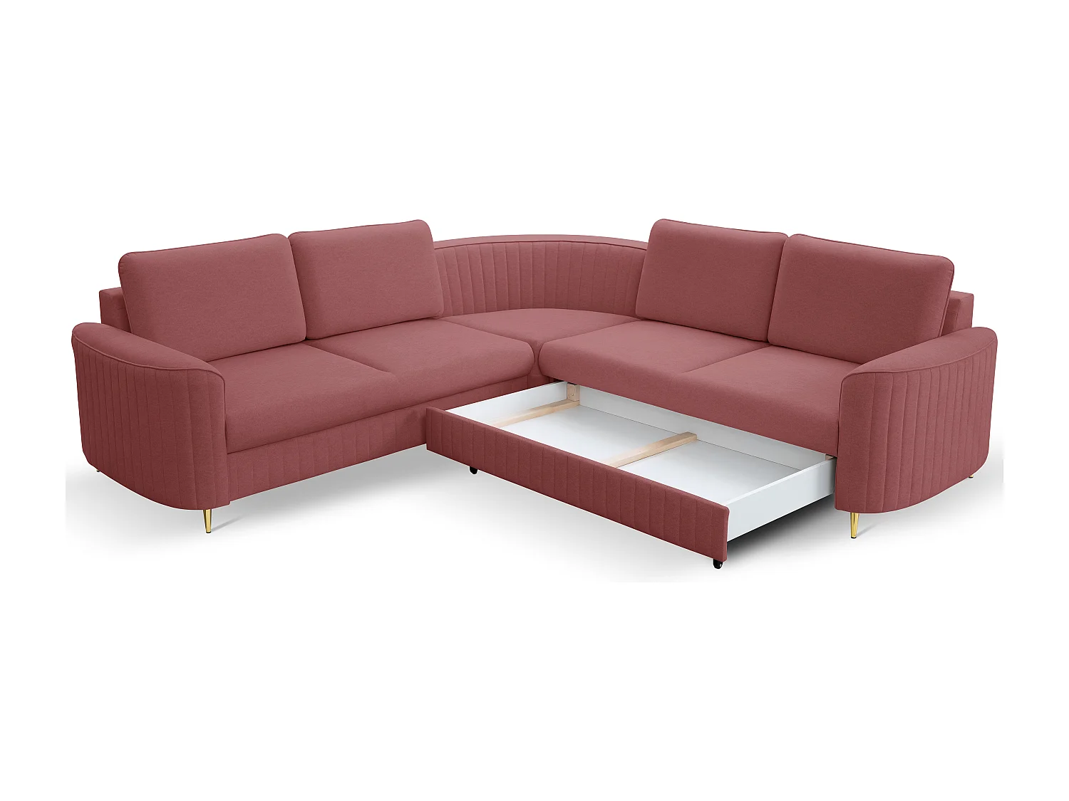 Ecksofa LAREN, modernes Schlafsofa mit Stauraum, Plastikfüße, rechte Seite, BURGUND, 251x251x85 cm